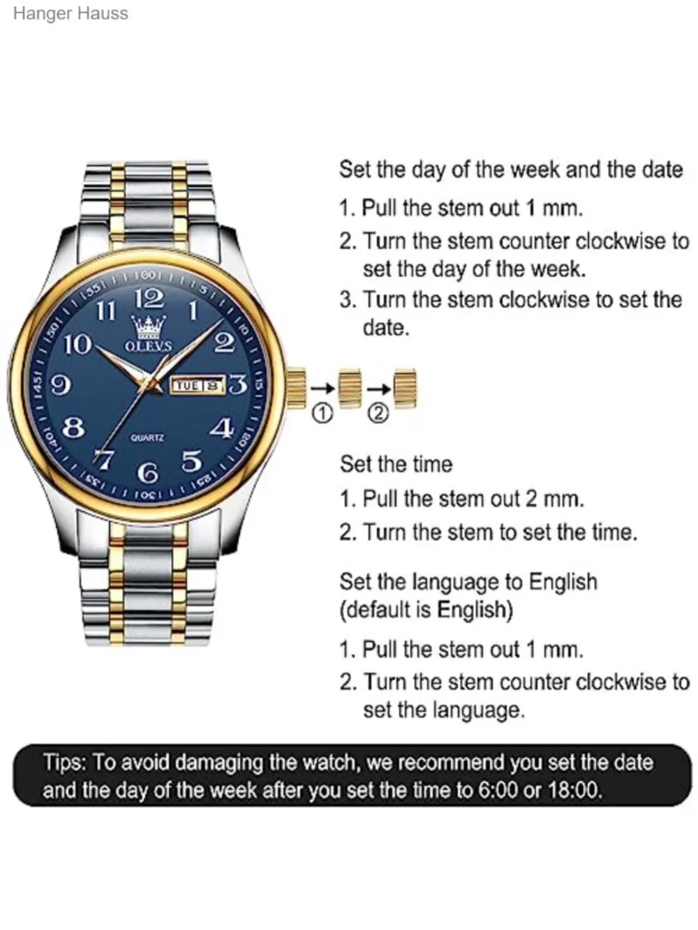Men's Stainless Steel Casual Watch with Date Window, Classic Round Dial